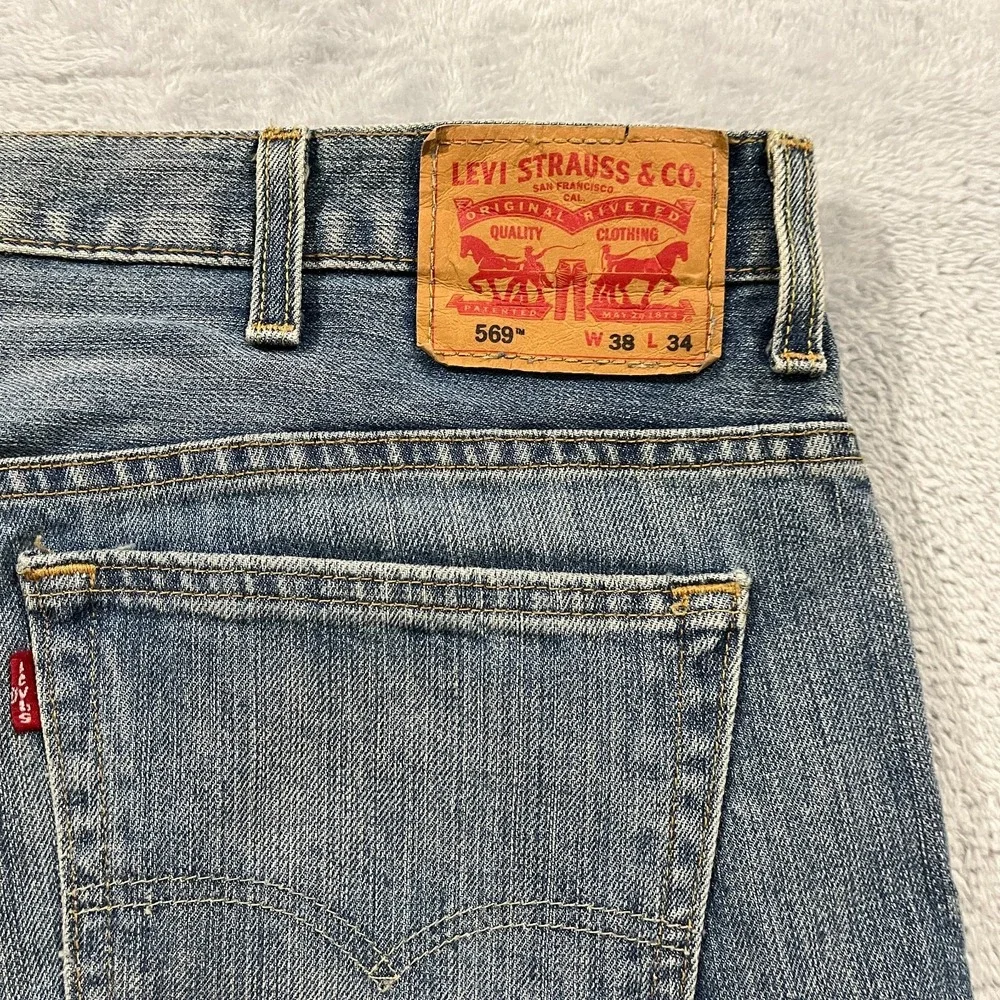 Levis 569‎ Jeans Mens 40x32.5* Blue Loose Straight Denim Western Retro Fade